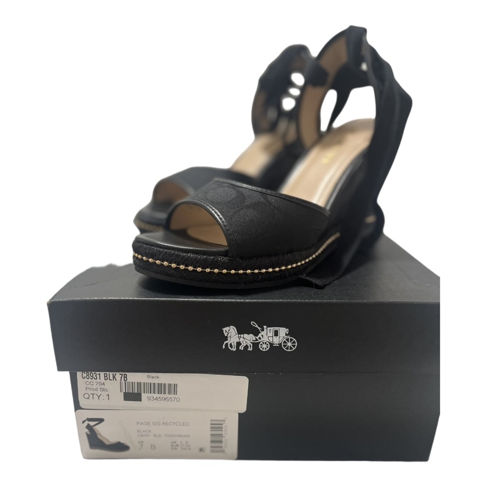 Coach Black Patterned Wedge Sandals - Picture 3 of 4